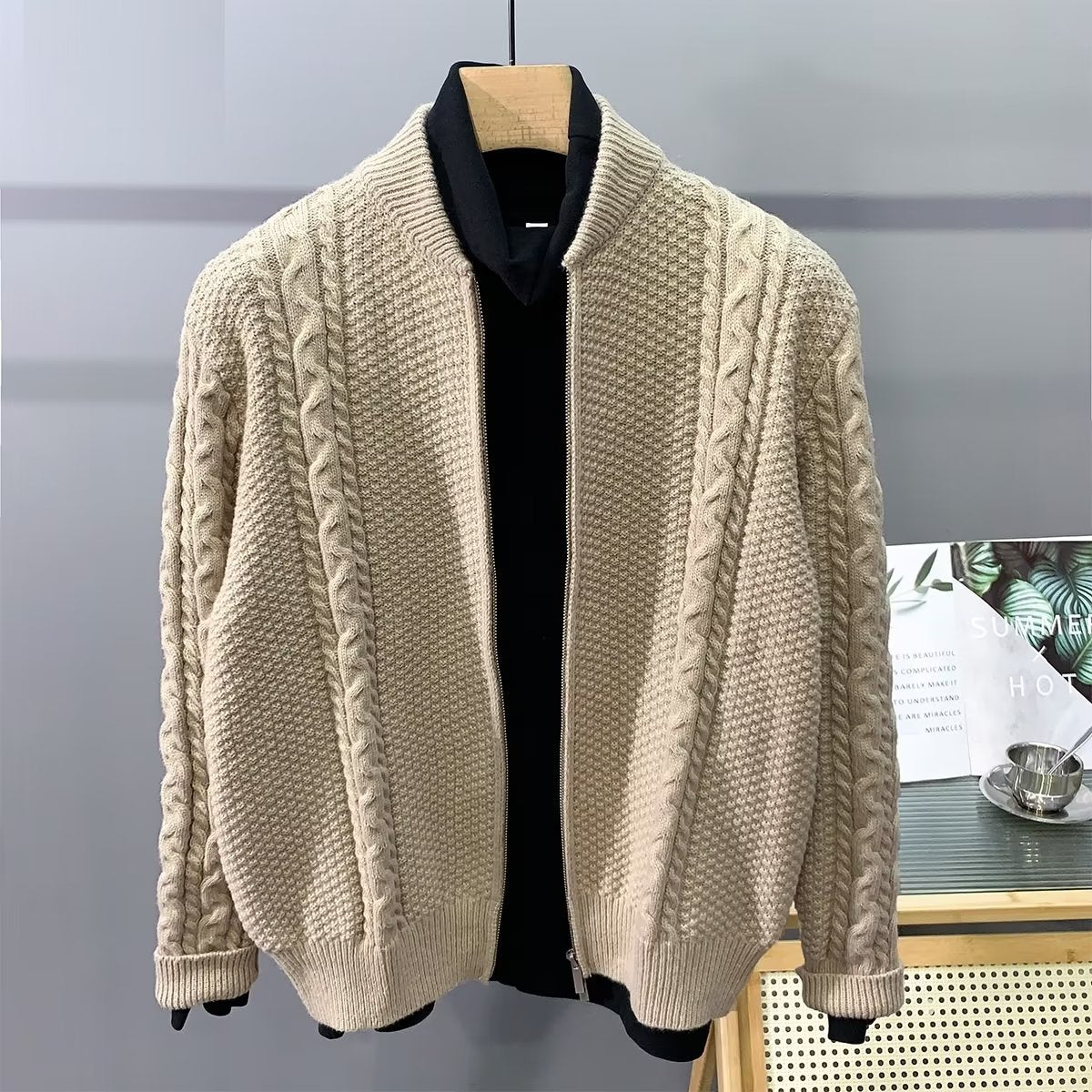 Double Zipper Design Cardigan Sweater Simple All-match