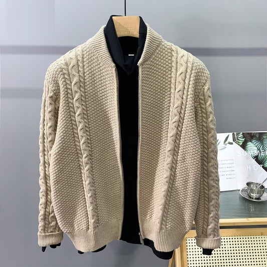 Double Zipper Design Cardigan Sweater Simple All-match