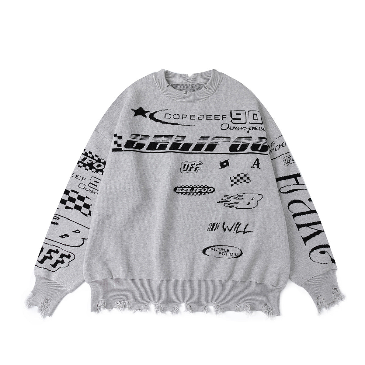 High Street Racing Retro Broken Design Round Neck Sweater