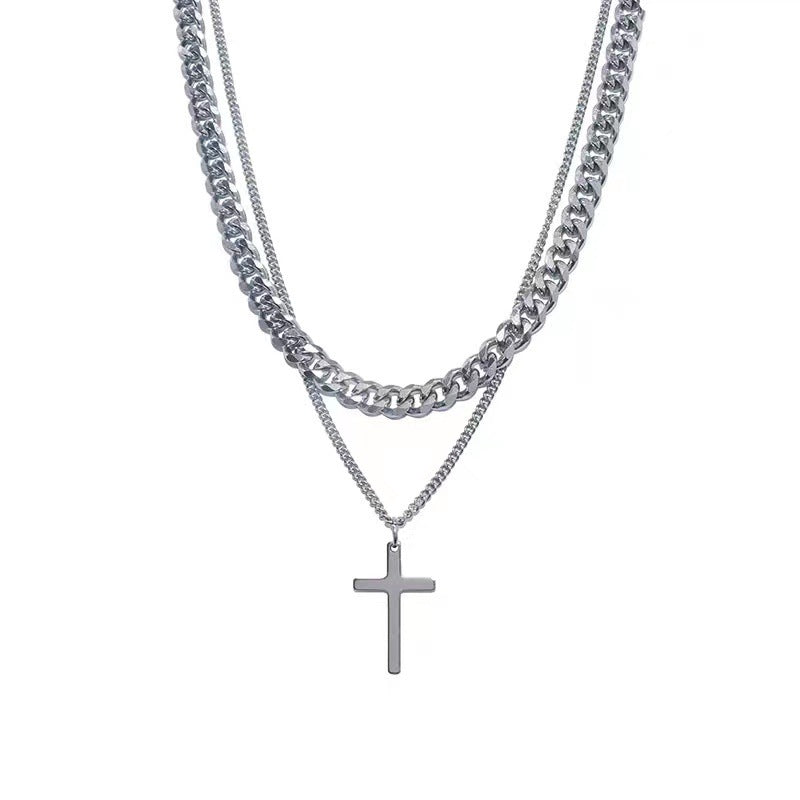 Titanium Steel Double Layer Cross Necklace