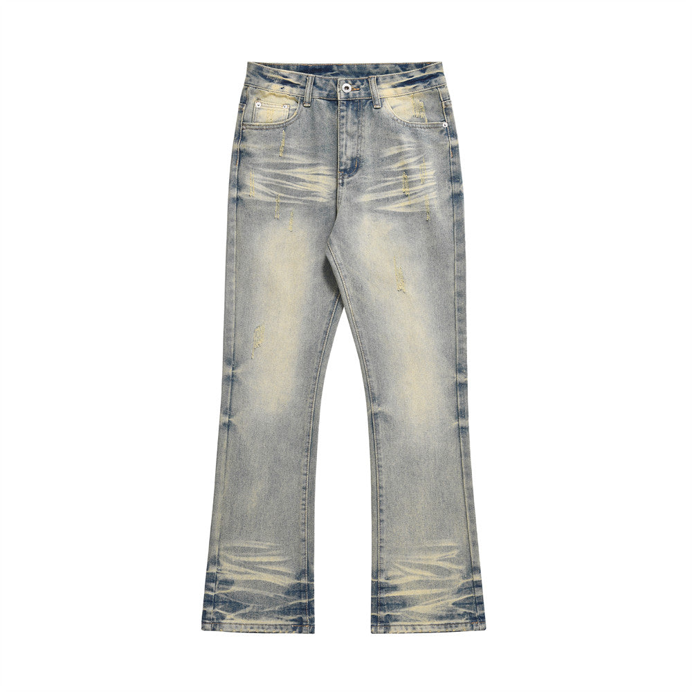 Scratches Denim Straight-leg Pants