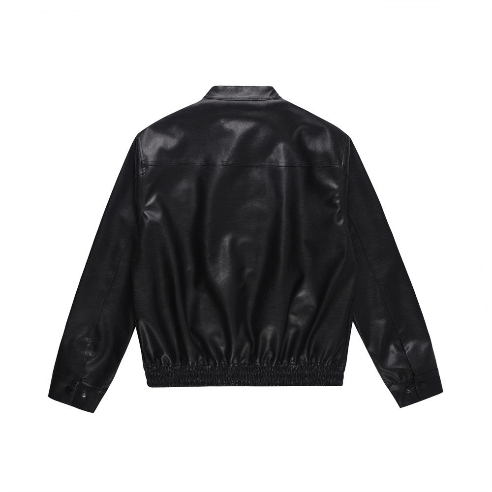 Loose Casual Stand Collar PU Leather Jacket