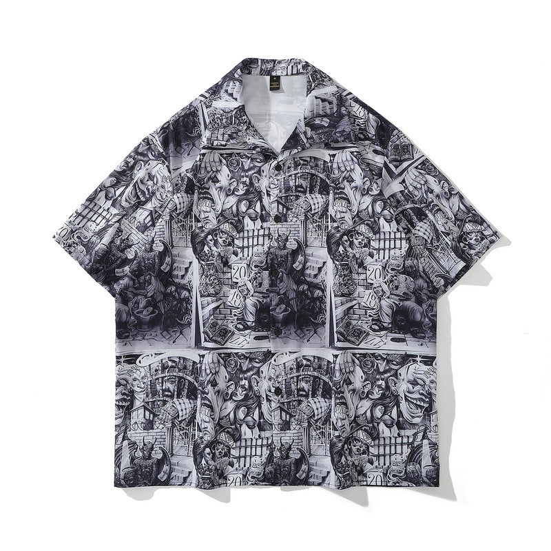 Retro Full Print Short-sleeved Shirts