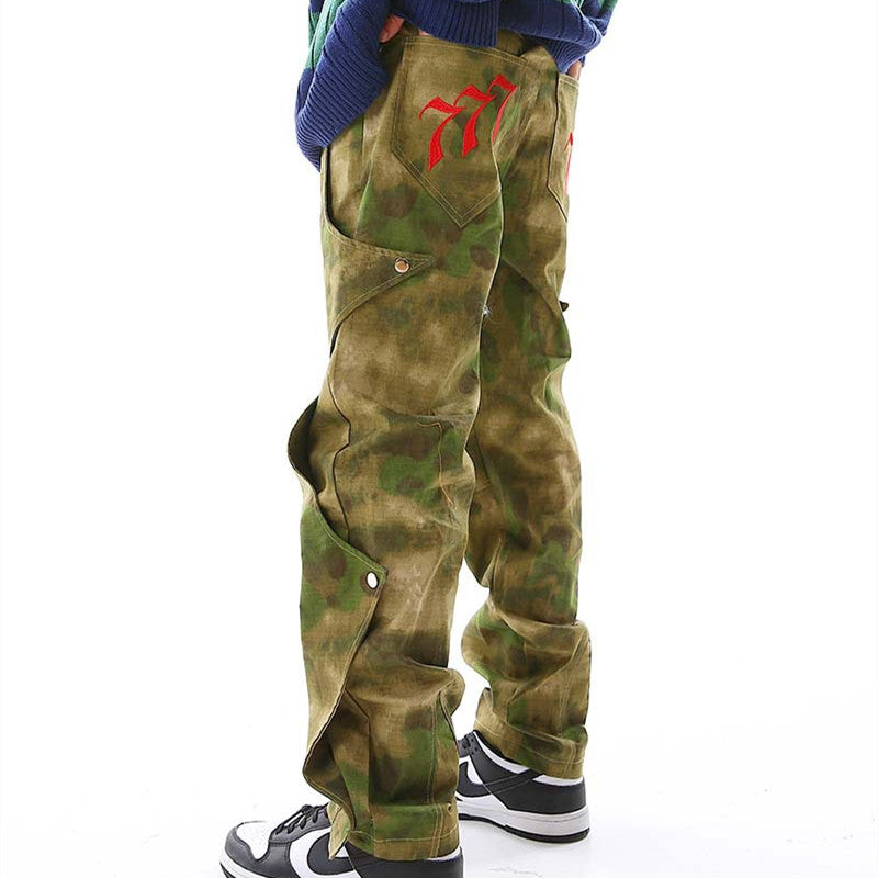 Camouflage Embroidered Multi Pocket Overalls