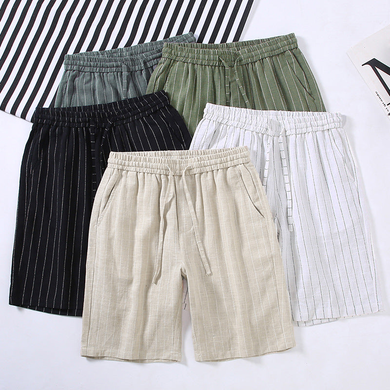 Yarn-dyed Vertical Striped Linen Shorts