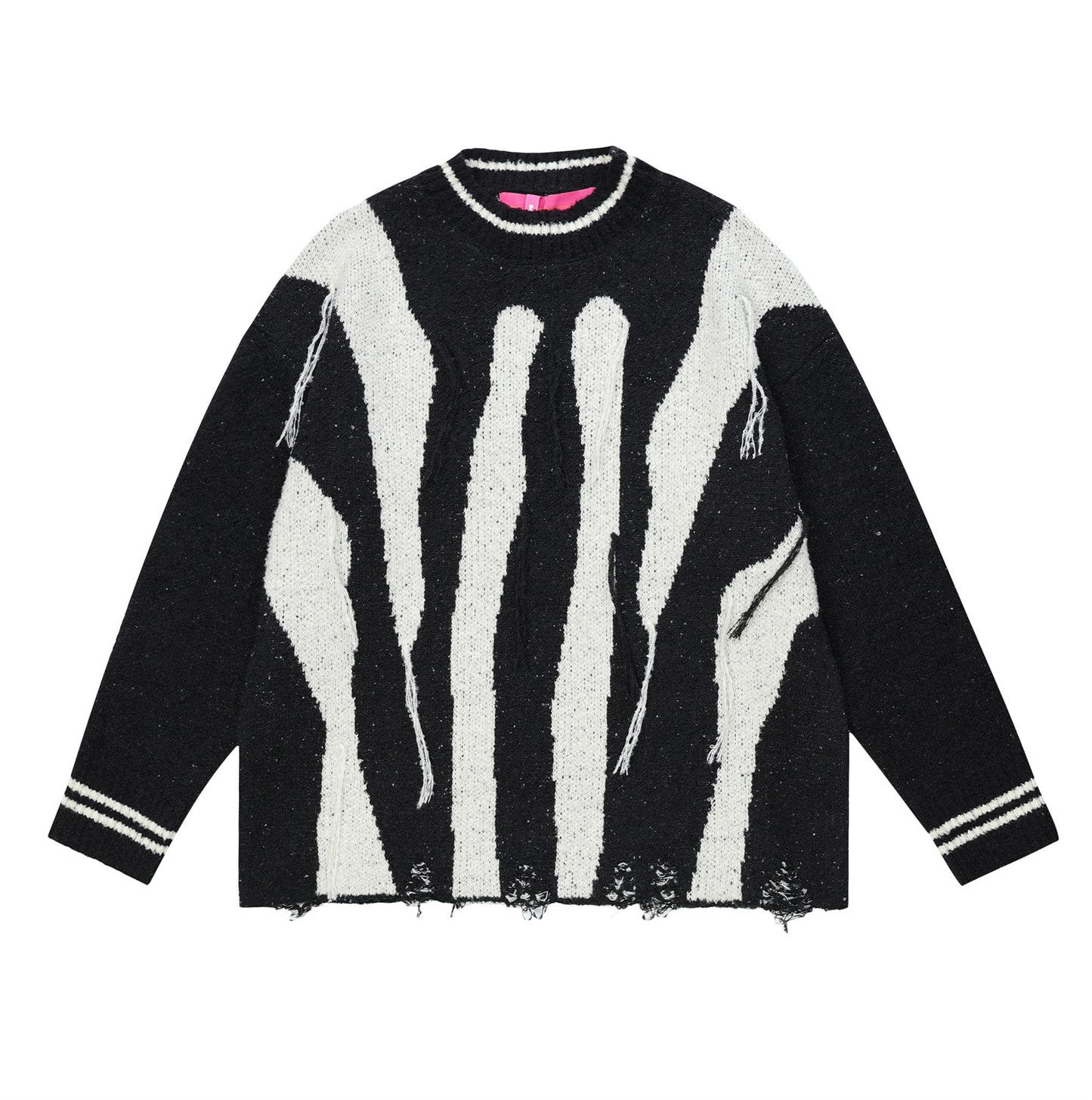 Loose Waste Soil Wind Hole Abstract Irregular Striped Tassel Sweater