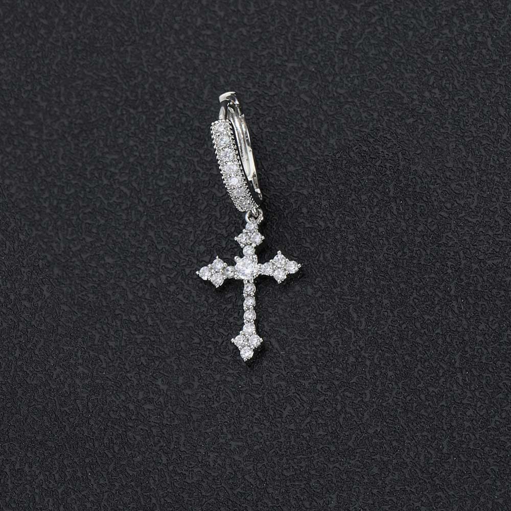 Silver Needle Inlaid Zirconium Cross Ear Buckle