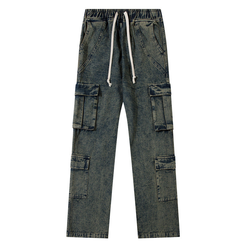 Denim Washed Multi-pocket Workwear Jeans