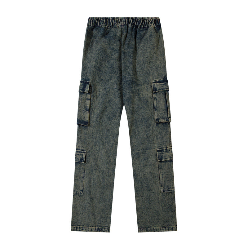 Denim Washed Multi-pocket Workwear Jeans