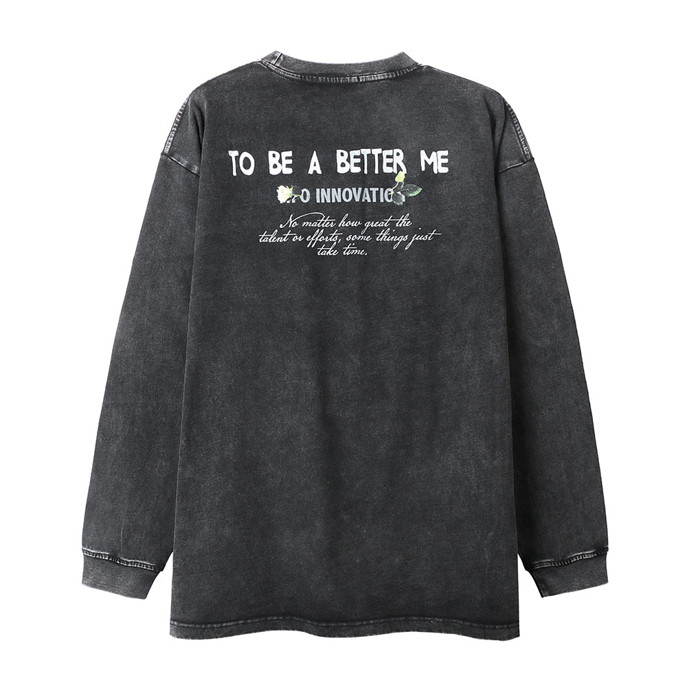 Washed Old Character Printed Long-sleeved T-shirt