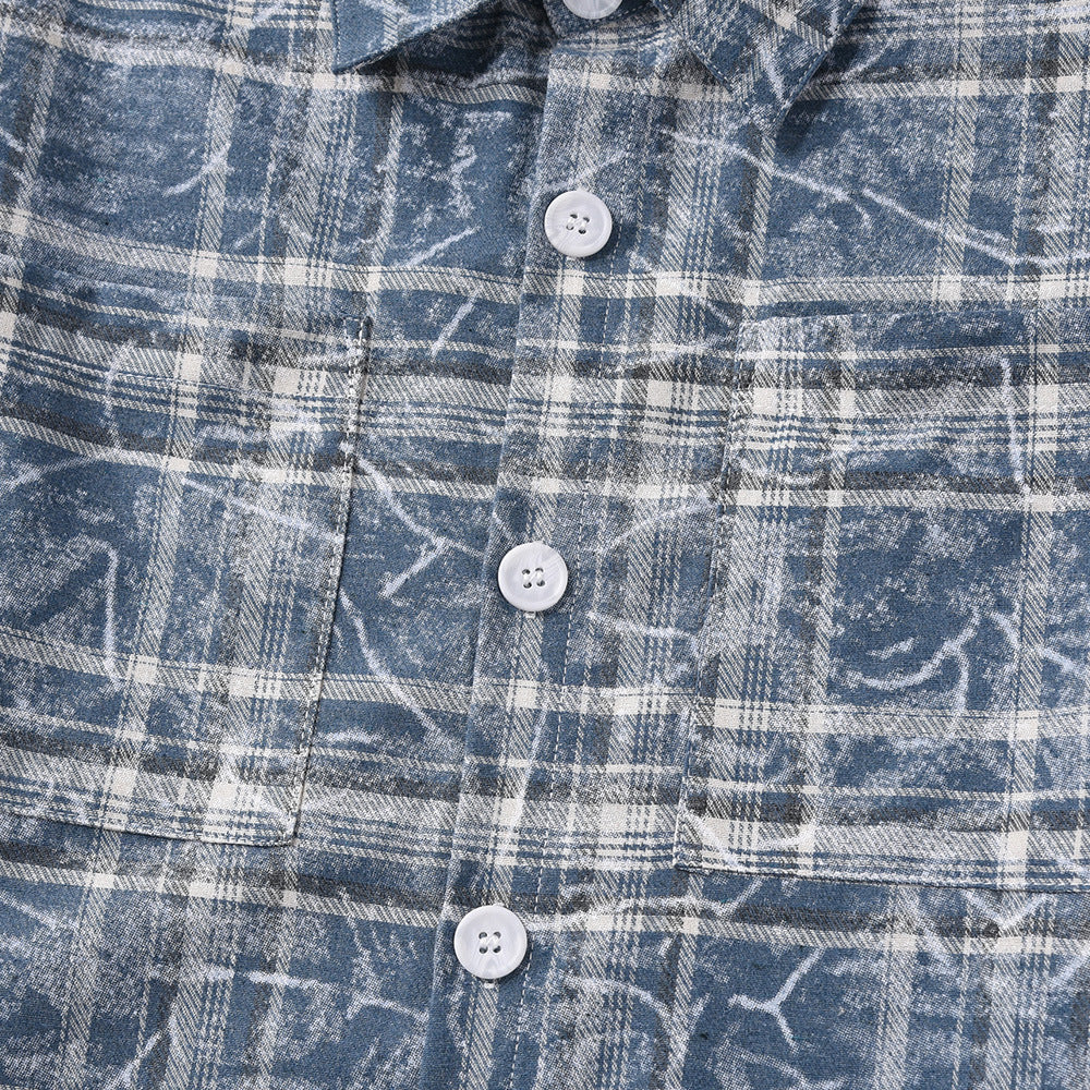 Washed Tie-dyed Distressed Plaid Shirt