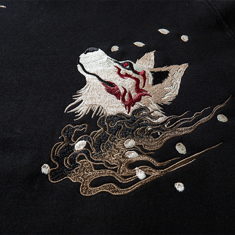 Nine-tail Fox Embroidered Hooded Top