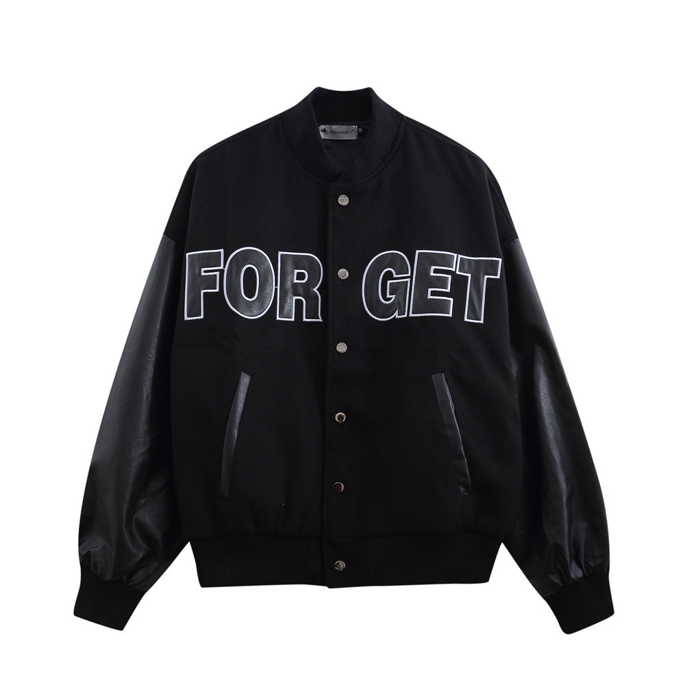 Forget Graphic PU Leather Sleeve Jacket