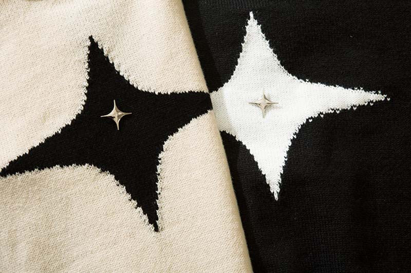 Street Tide Retro Four-pointed Star Round Neck Sweater