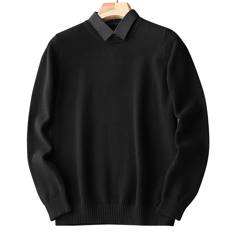 Fake Two-Piece Shirt Collar Knitted Sweater