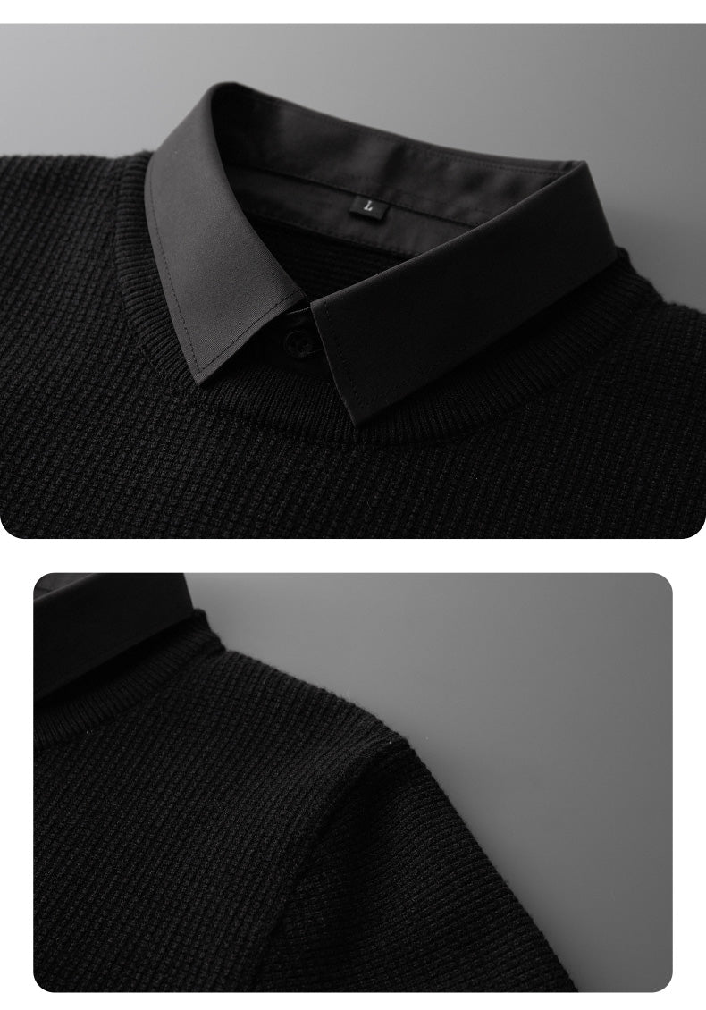 Fake Two-Piece Shirt Collar Knitted Sweater