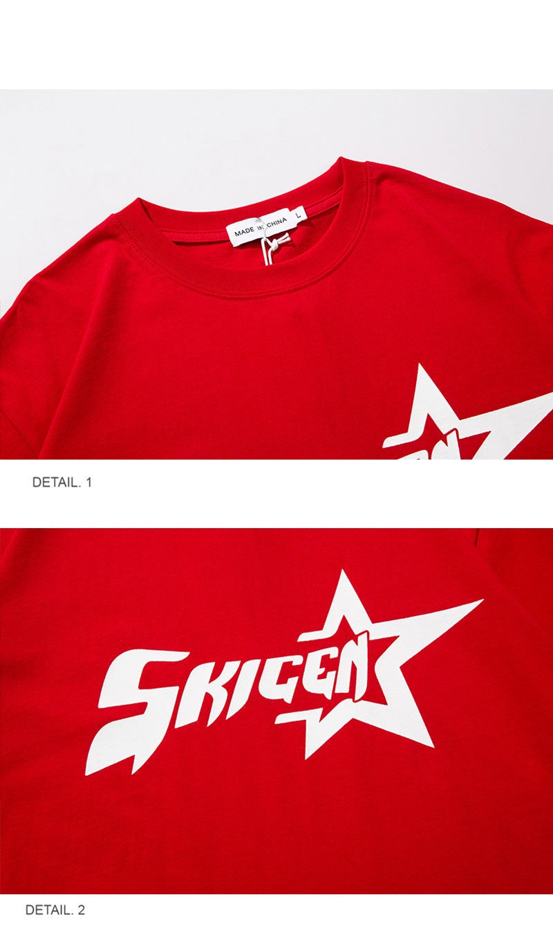 Star Letters Printed Short Sleeves