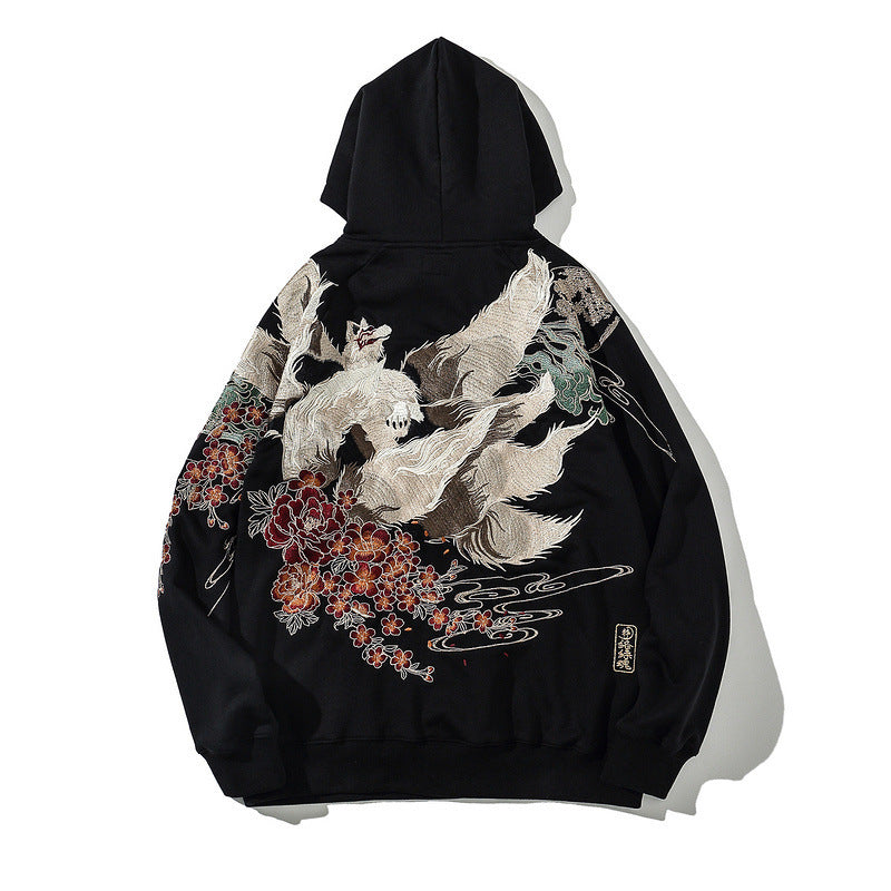 Nine-tail Fox Embroidered Hooded Top