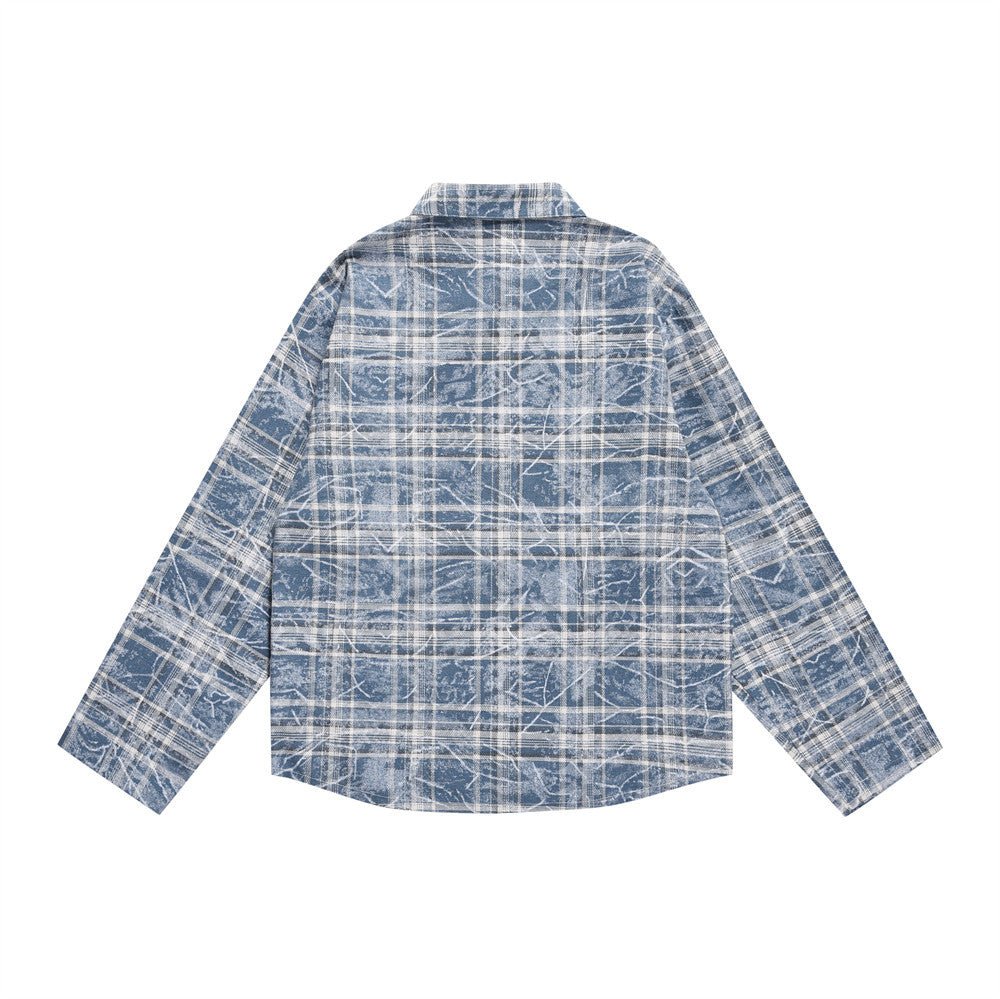 Washed Tie-dyed Distressed Plaid Shirt