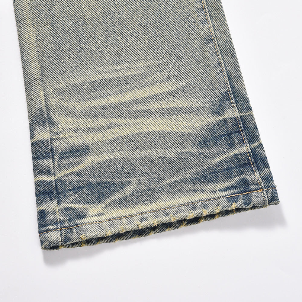 Scratches Denim Straight-leg Pants