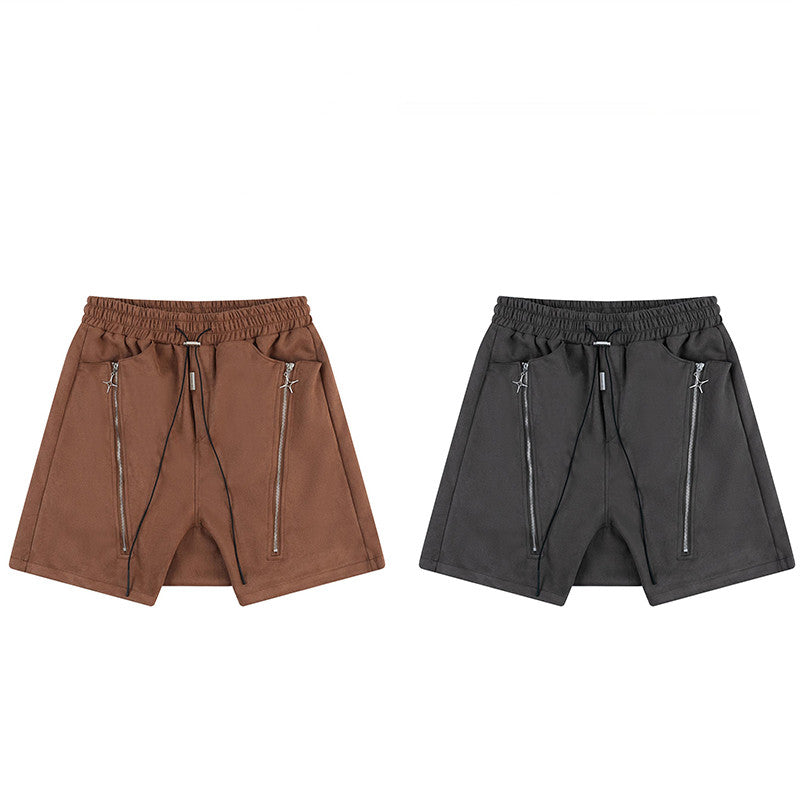 Mid-waist Loose Zipper Shorts