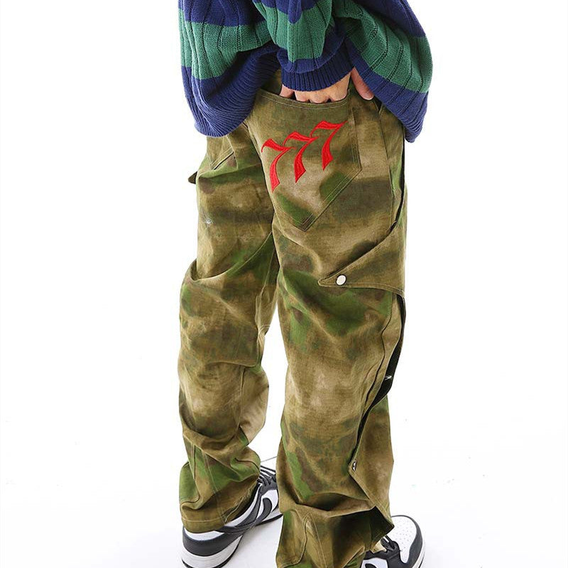 Camouflage Embroidered Multi Pocket Overalls