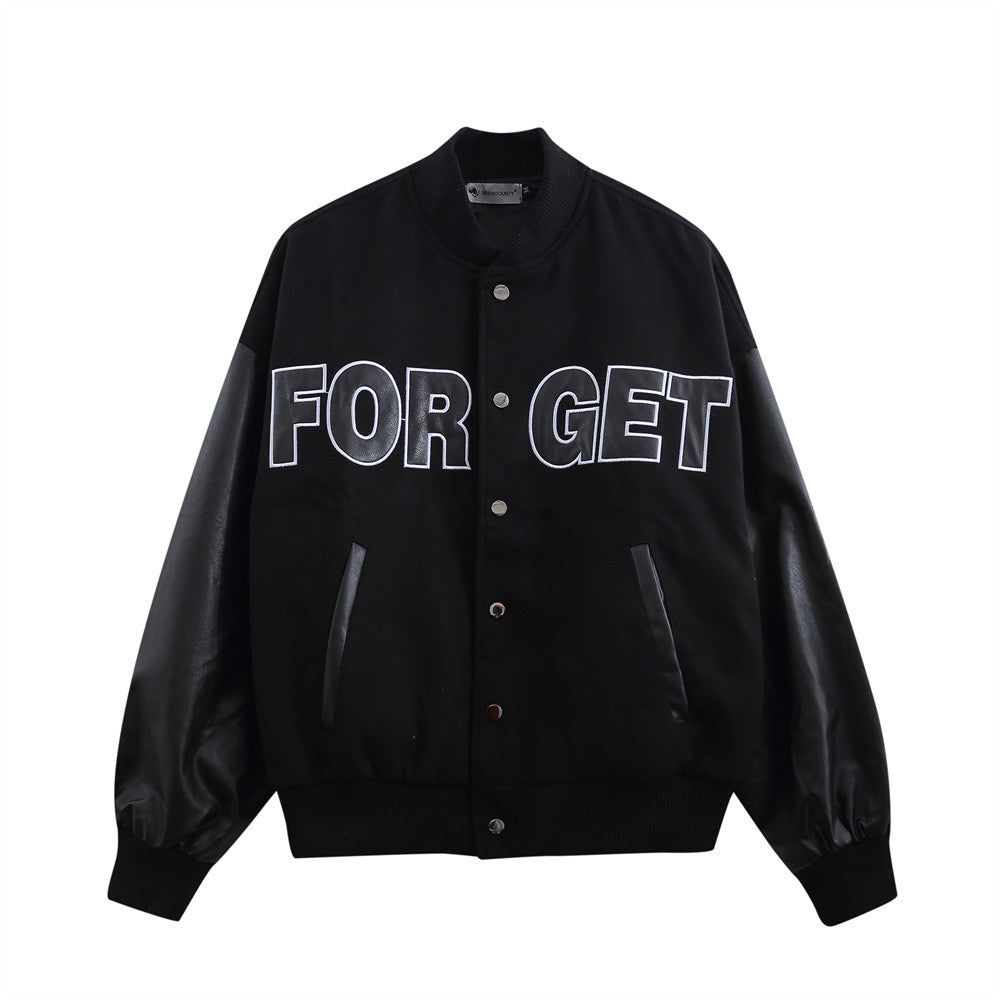 Forget Graphic PU Leather Sleeve Jacket