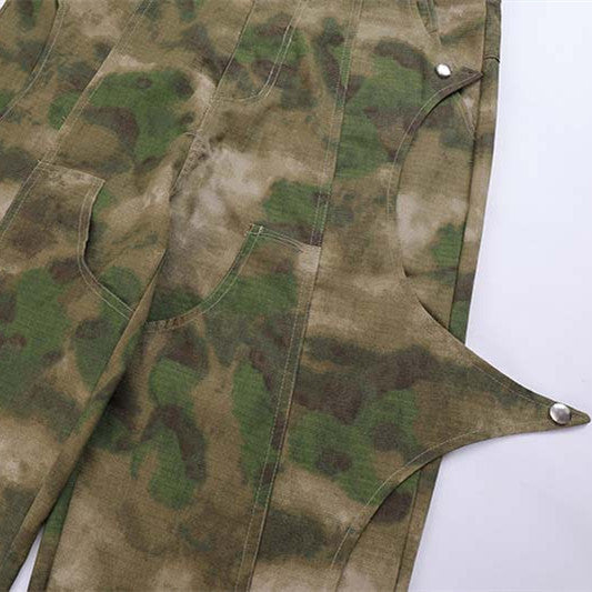 Camouflage Embroidered Multi Pocket Overalls