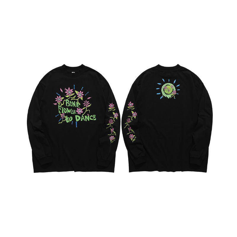 Flowers And Plants Cartoon Printed Cotton Loose Couple Long Sleeve