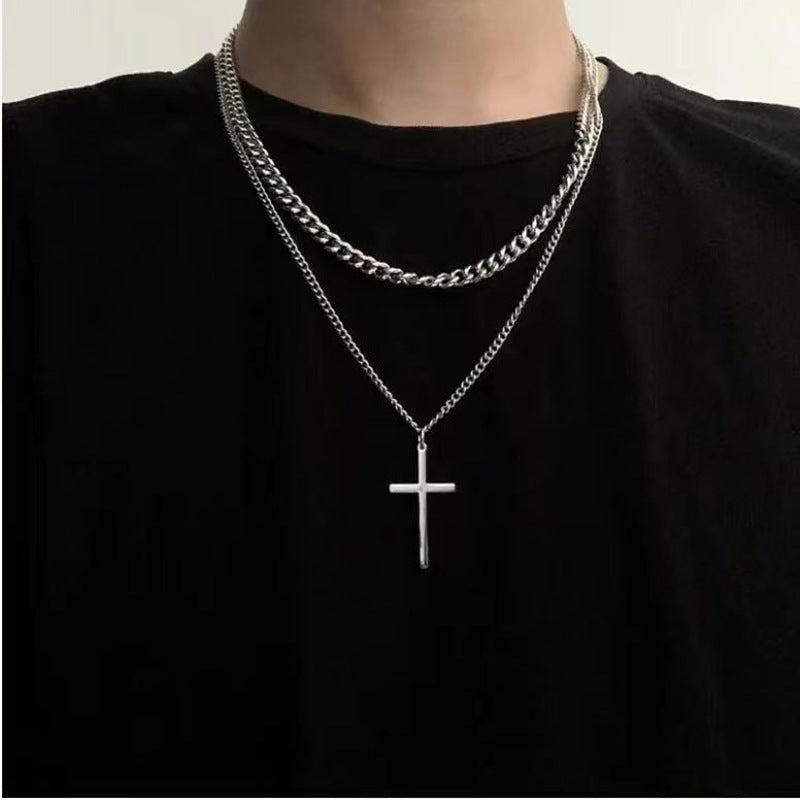 Titanium Steel Double Layer Cross Necklace