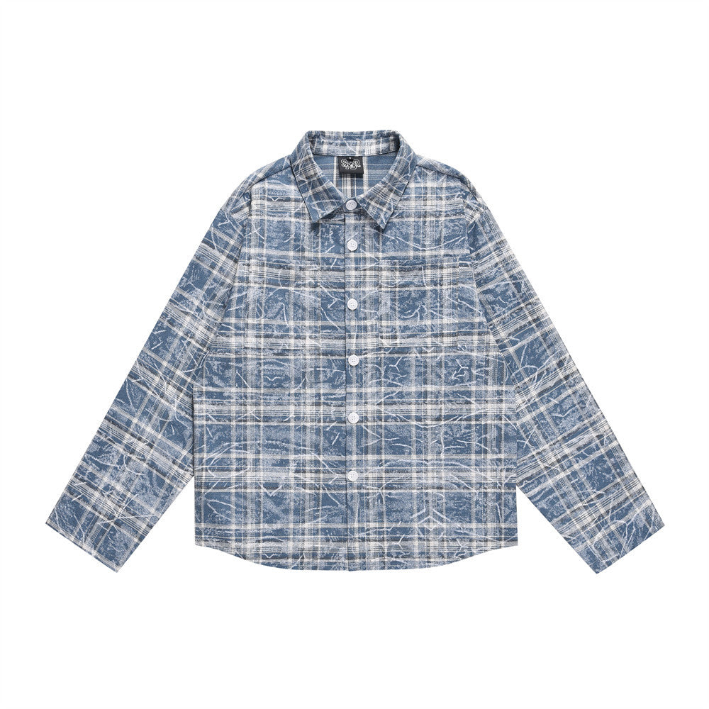 Washed Tie-dyed Distressed Plaid Shirt