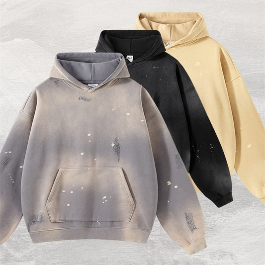 Splash-ink Brushed Old Wide Hooded Sweater