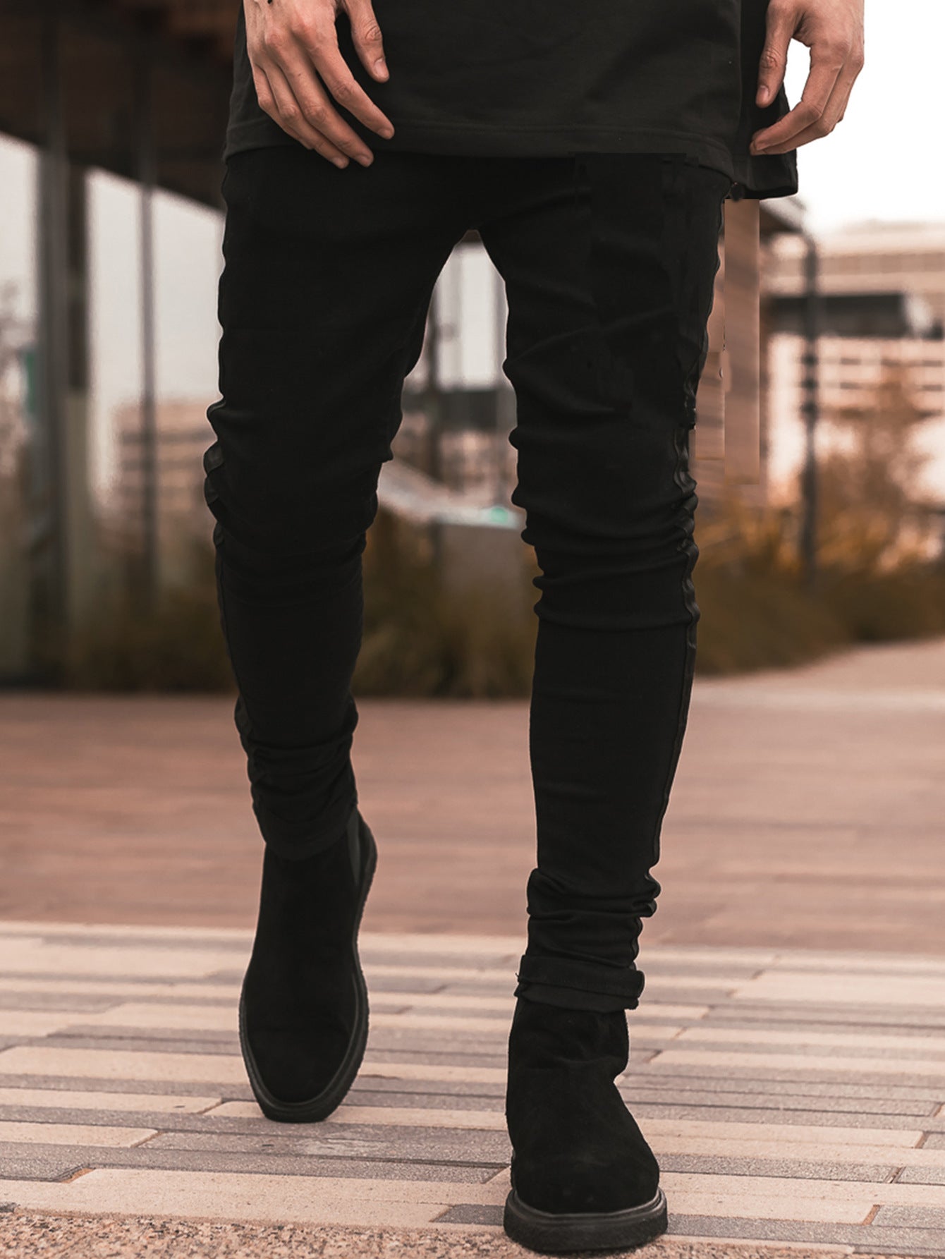 Ripped Black Slim-fit High Waist Denim Trousers