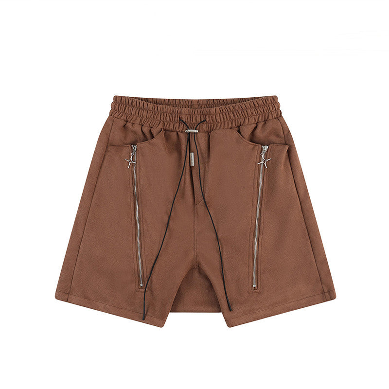 Mid-waist Loose Zipper Shorts