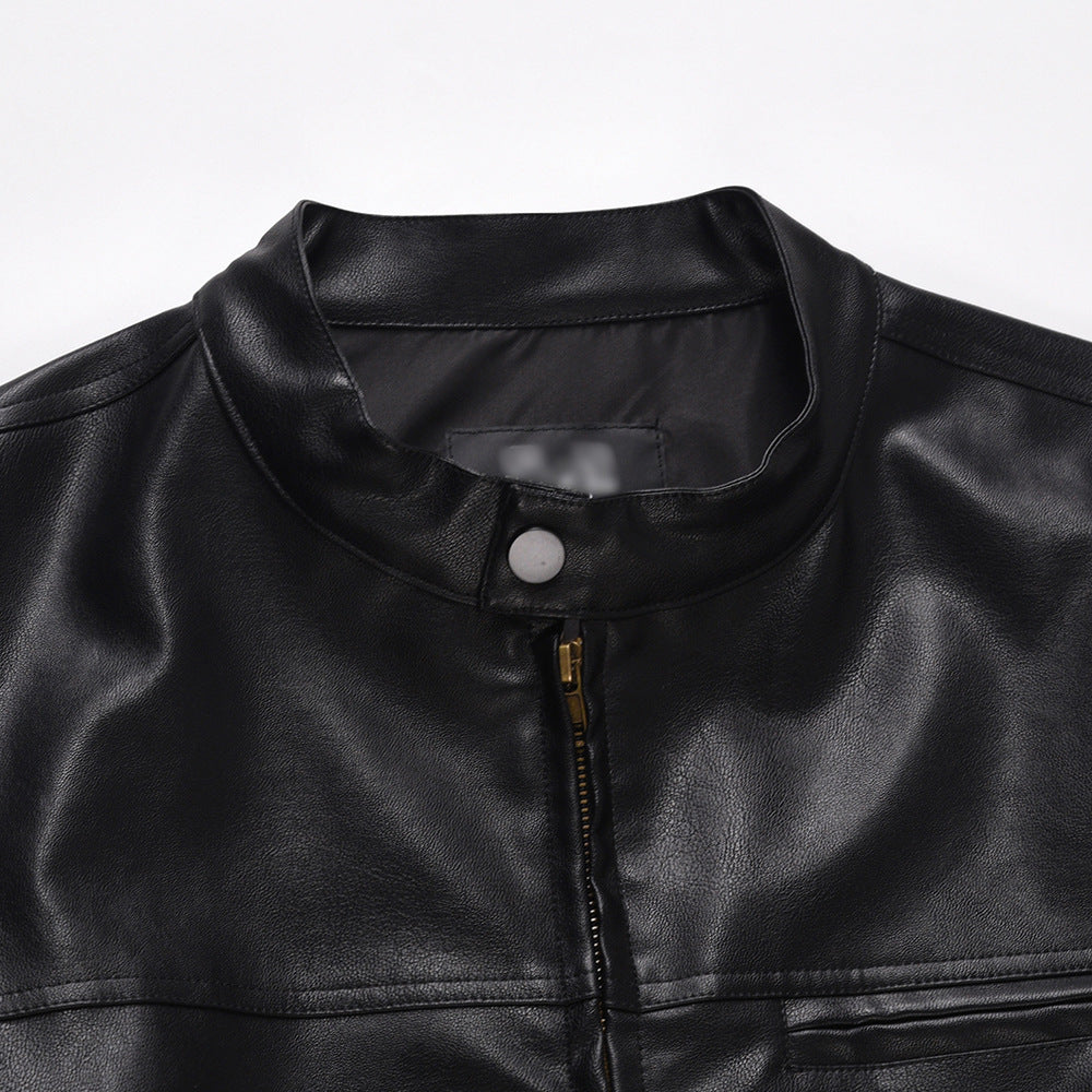 Loose Casual Stand Collar PU Leather Jacket