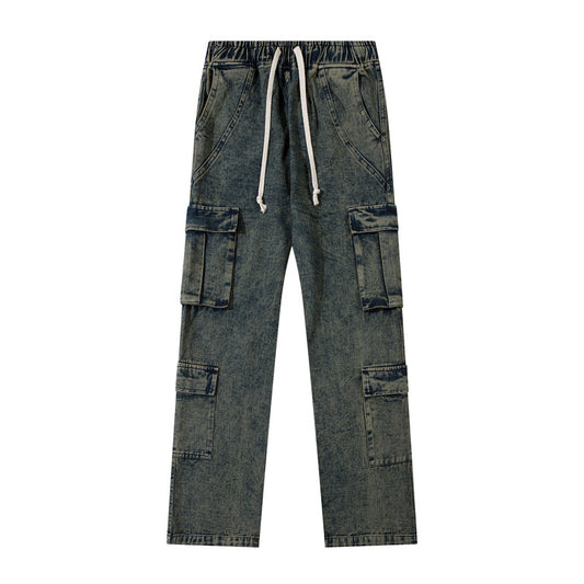 Denim Washed Multi-pocket Workwear Jeans