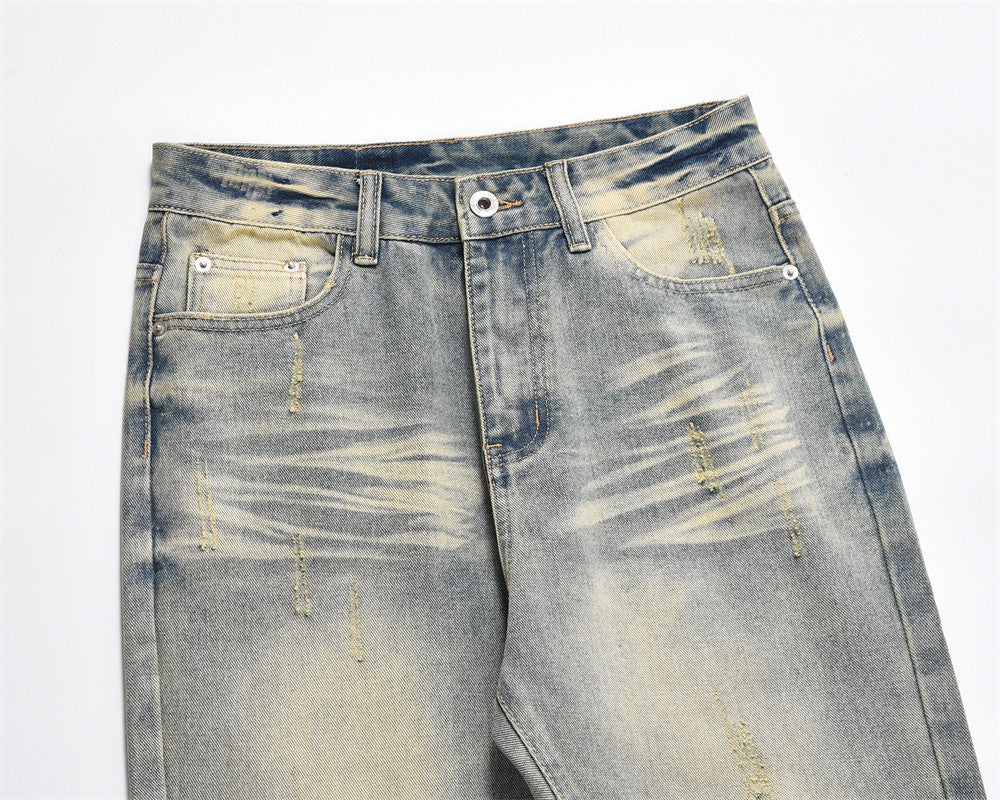 Scratches Denim Straight-leg Pants