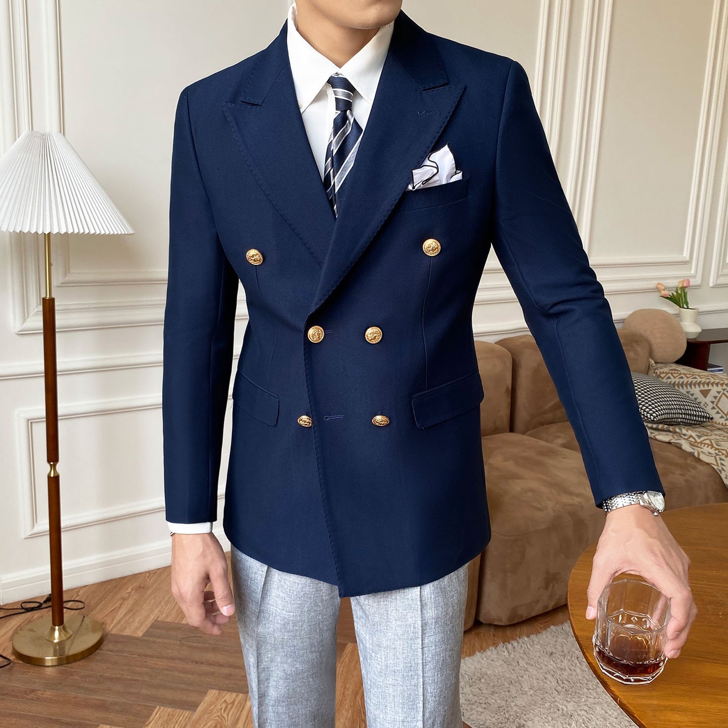 Double Breasted Suit Jacket Casual Slim