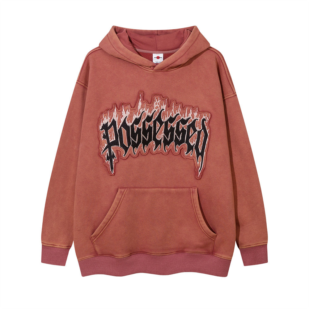 Embroidery Velvet Hooded Pullover