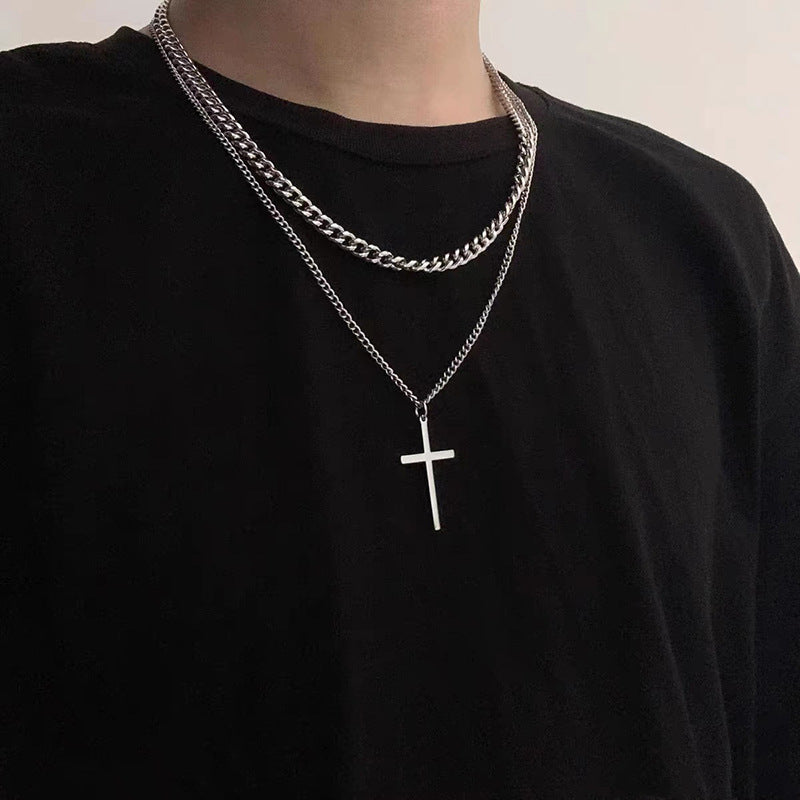 Titanium Steel Double Layer Cross Necklace