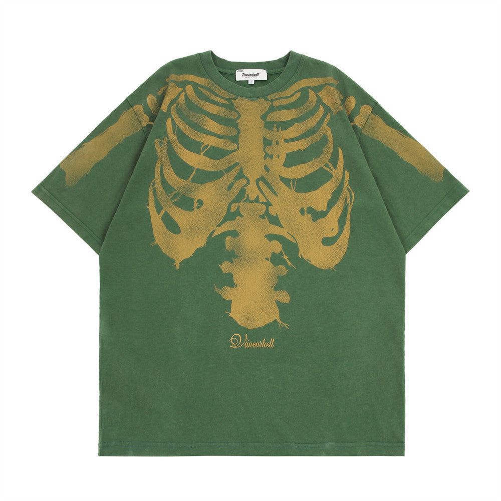 Skull Skeleton Washed Old Short-sleeved Cotton T-shirt