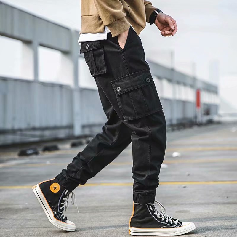 Loose Cropped Pants Multi-pocket Ankle Banded