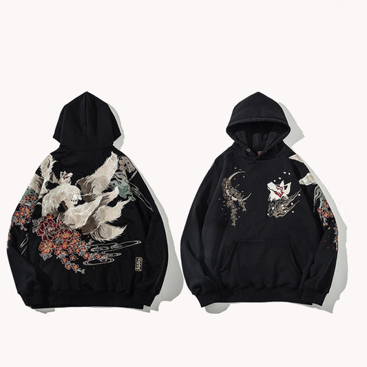 Nine-tail Fox Embroidered Hooded Top