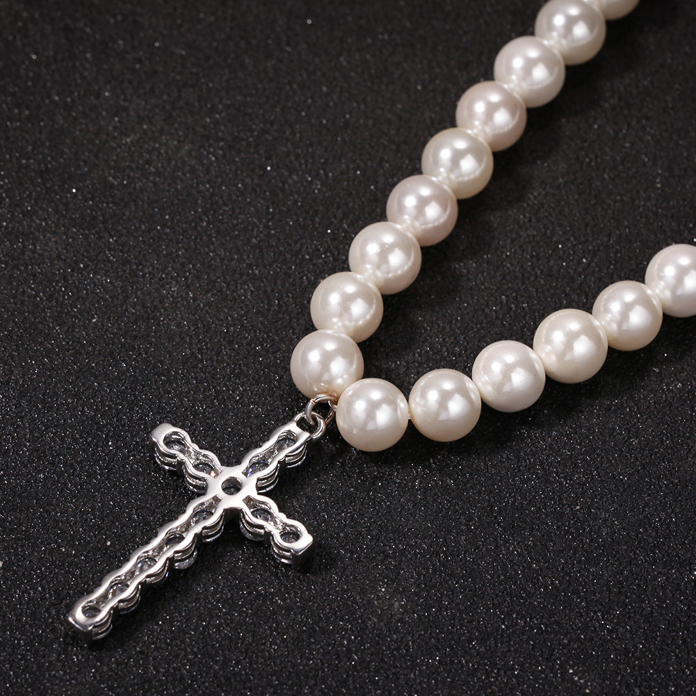 Simple Cross 8-10mm Pearl Necklace