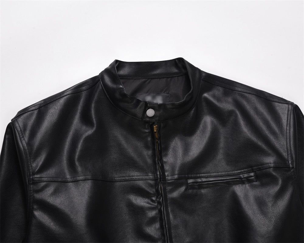 Loose Casual Stand Collar PU Leather Jacket