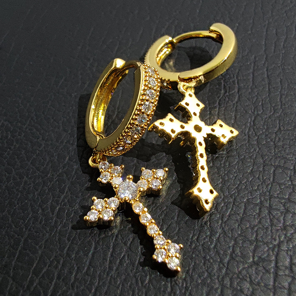 Silver Needle Inlaid Zirconium Cross Ear Buckle