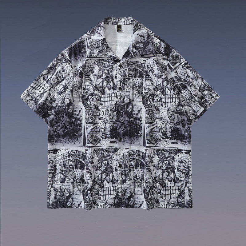 Retro Full Print Short-sleeved Shirts