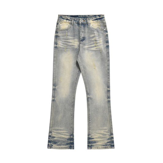 Scratches Denim Straight-leg Pants