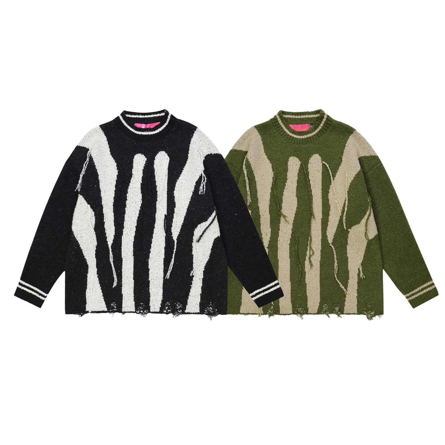 Loose Waste Soil Wind Hole Abstract Irregular Striped Tassel Sweater