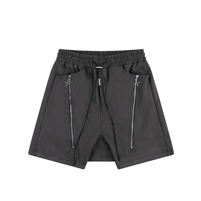 Mid-waist Loose Zipper Shorts